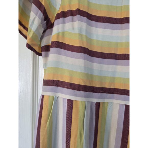Madewell Striped Grungy Rainbow Pastel Viscose Babydoll Mini Dress, Size 4 - Picture 5 of 12